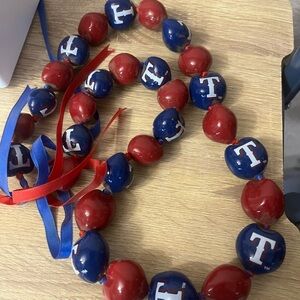 Vibrant Red and Blue Beaded Necklace with Spherical Design Texas Rangers